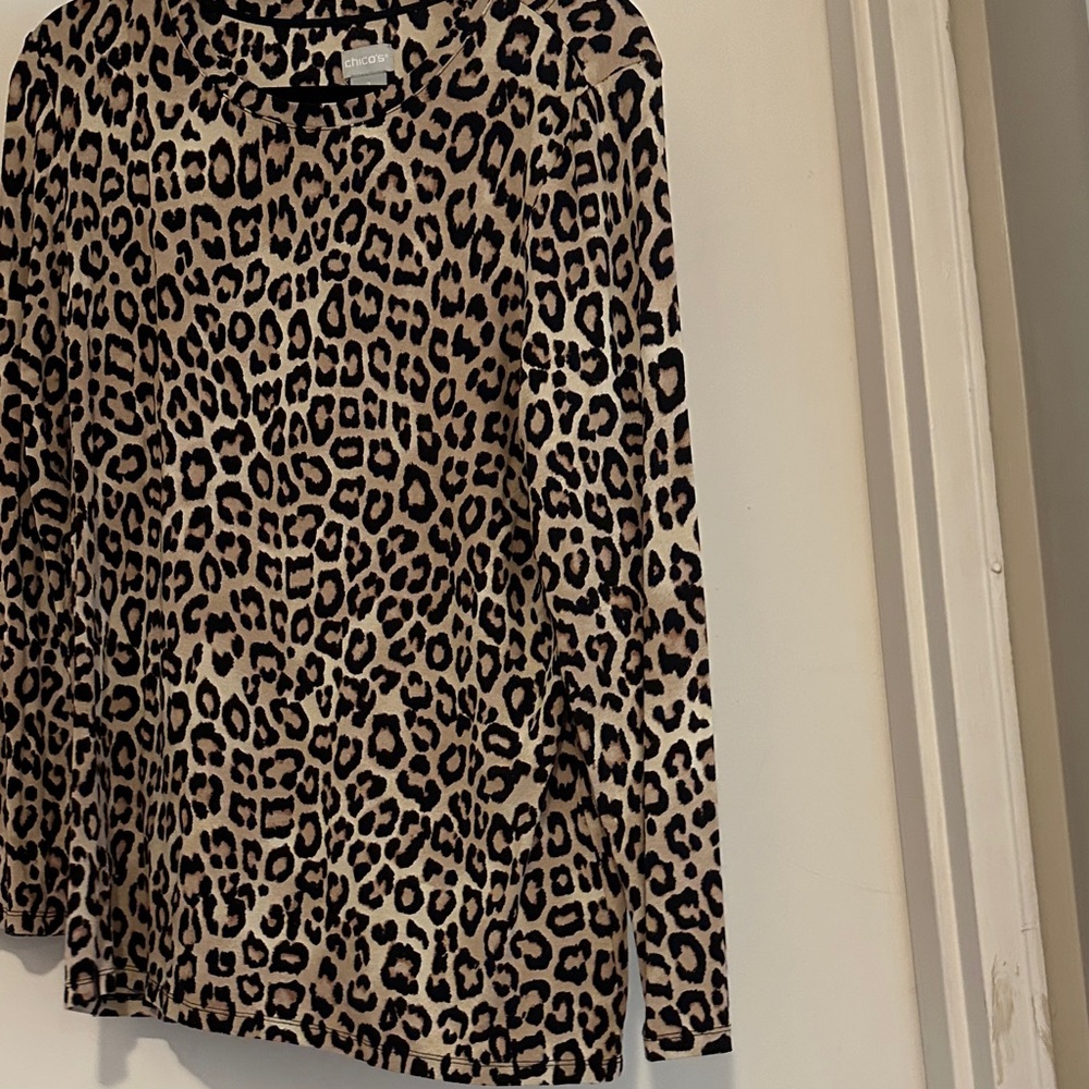 Leopard Print Long Sleeve Top - Neutral Animal Print tunic